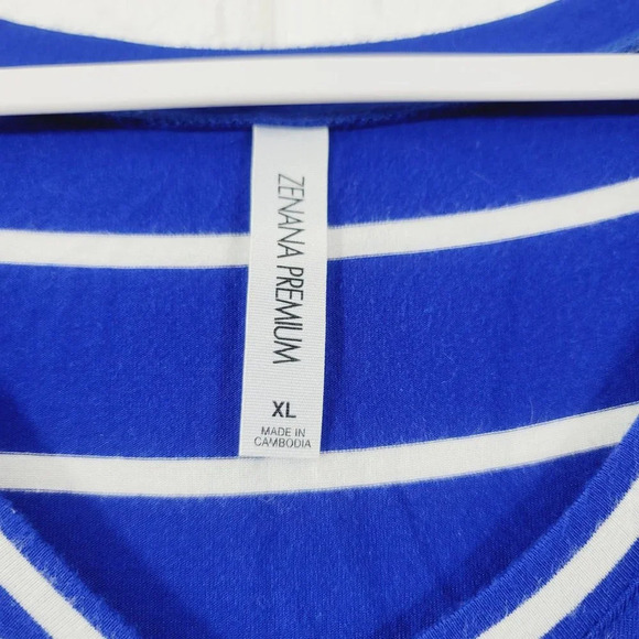 Zenana Premium Women's Striped Rolled Short Sleeve Top High-Low Hem Size XL - Picture 5 of 7